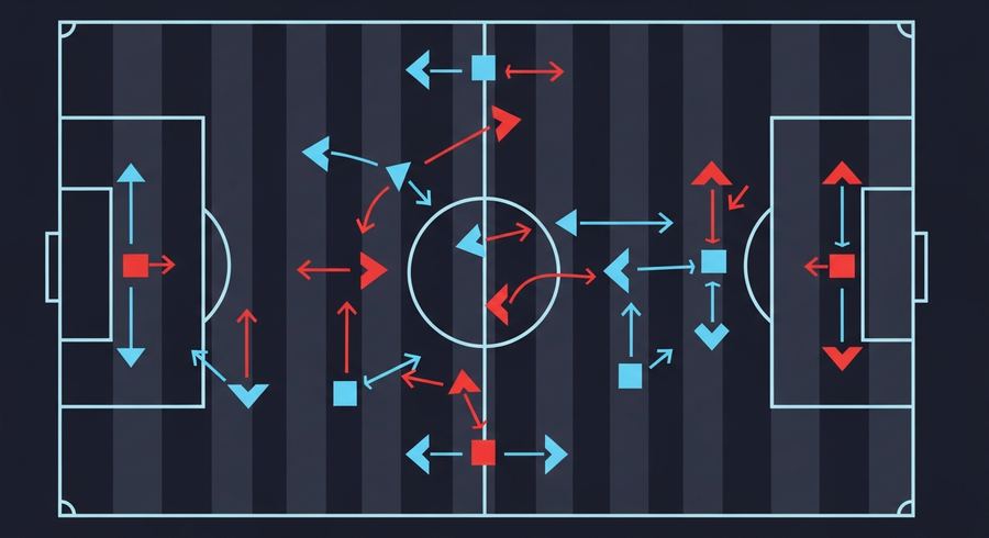 아르헨티나 4-1-3-2와 이집트 4-4-2의 전술 구도를 상징하는 다이어그램 일러스트